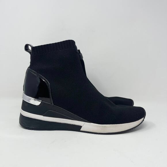 Michael Michael Kors Skyler Stretch-Knit Sock Sneaker Womens 9 Black‎ White - Picture 2 of 9